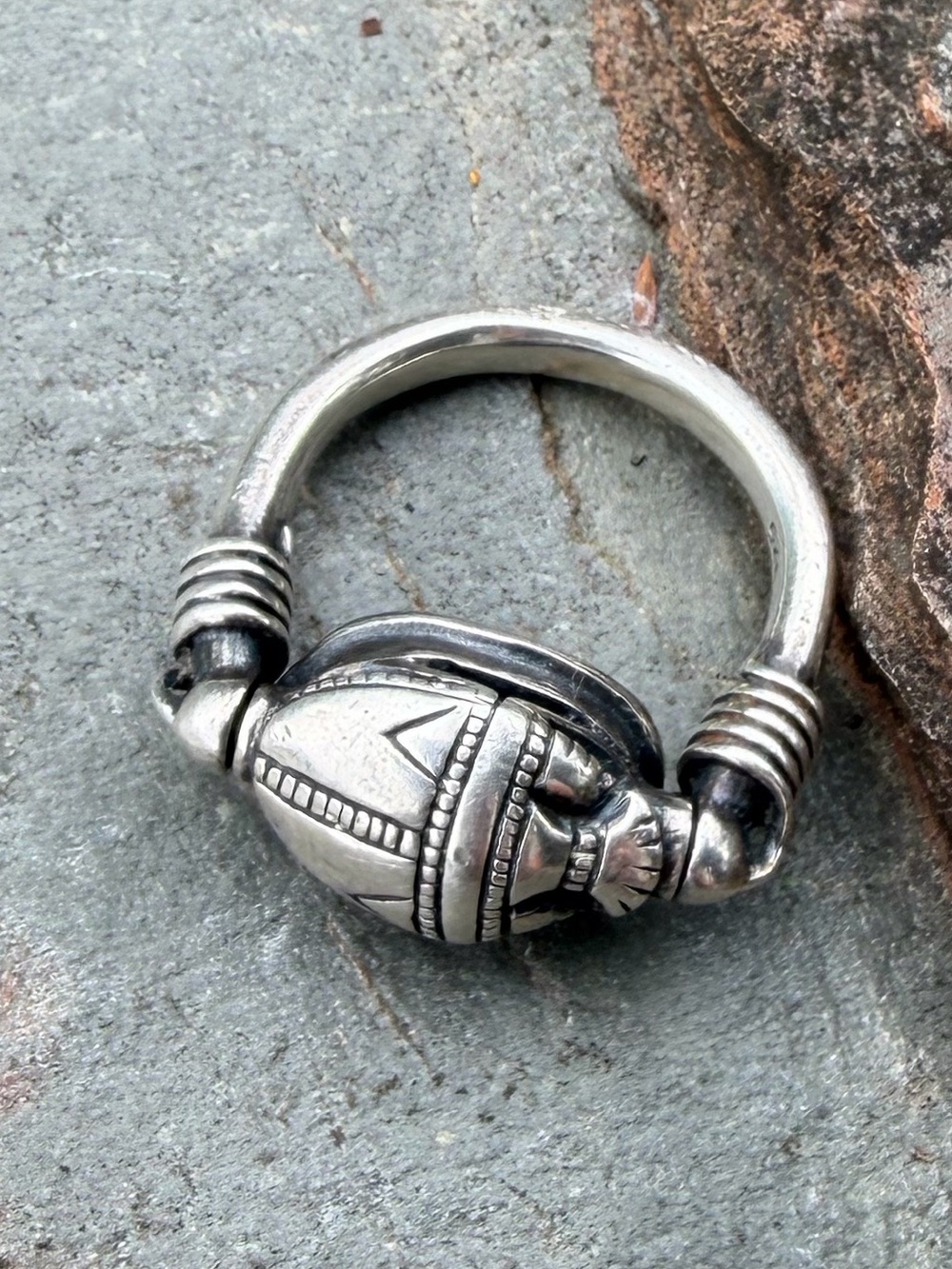 Vintage Sterling Silver Scarab Beetle Egyptian Revival Flip Ring 8.5